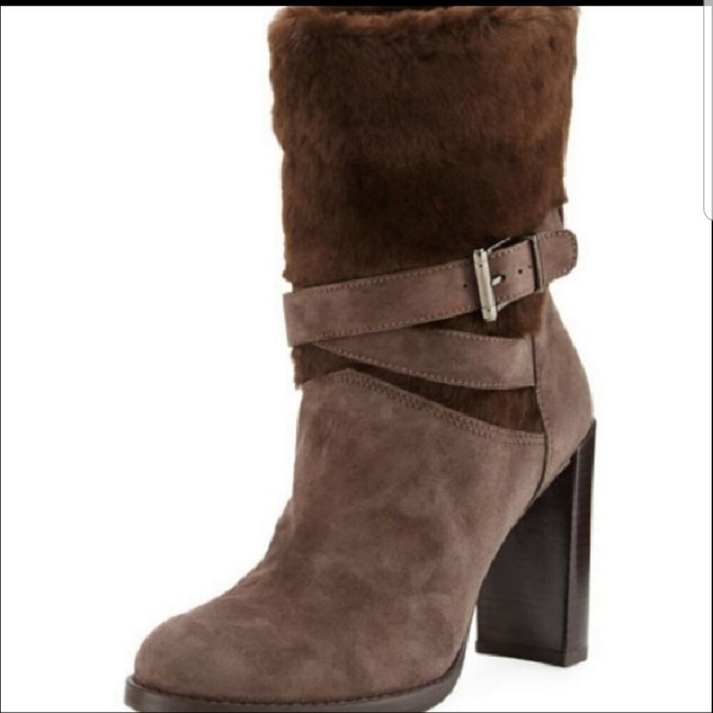 Stuart Weitzman faux fur brown suede boots size 10